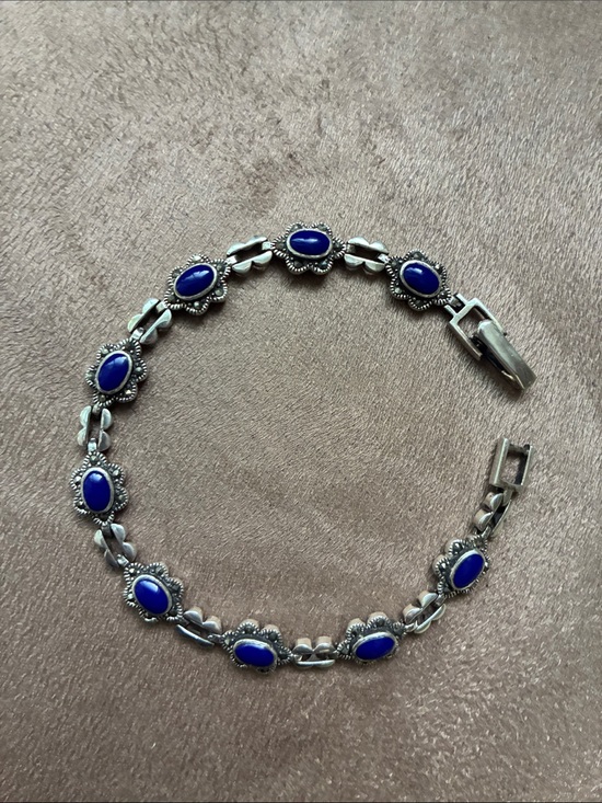 Jewelry - 925 Antique Sterling Silver Bracelet with Blue Stone Accents
